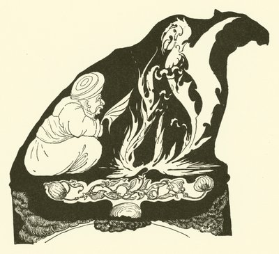Dżinn tworzący początki magii, która sprowadziła Humph do Camel (grawerowanie) autorstwa Joseph Rudyard (after) Kipling