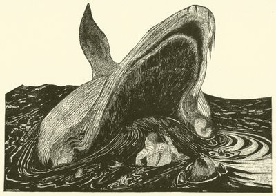 Wieloryb połykający żeglarza (rycina) autorstwa Joseph Rudyard (after) Kipling