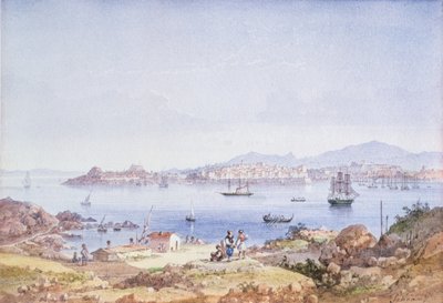 Korfu z wyspy Vidho, 1789 (wc) autorstwa Joseph Schranz