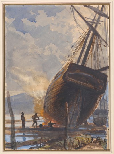 Uszczelnianie szkunera w porcie Falmouth autorstwa Joseph Severn