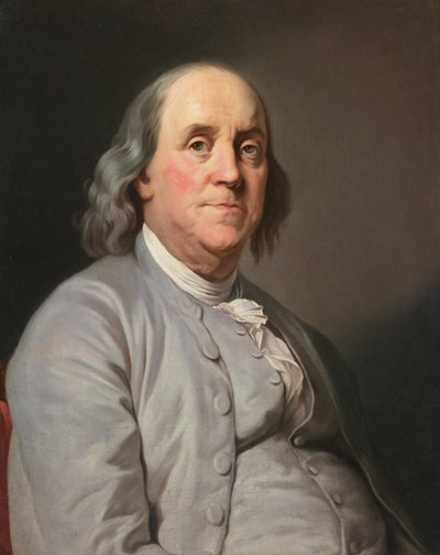 Portret Benjamina Franklina, autorstwa Duplessis, Joseph-Siffred (1725-1802). olej na płótnie, ok. 1780. Wymiar: 73x59 cm. Prywatna kolekcja autorstwa Joseph Siffred Duplessis