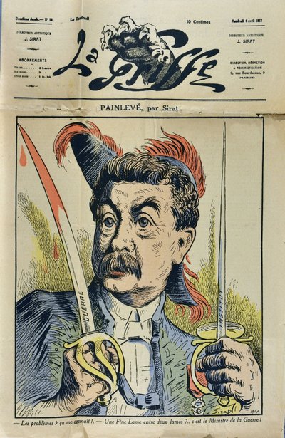 Portret francuskiego matematyka i polityka Paula Painleve (1863-1933) karykatura autorstwa Sirata dan „La Griffe” z 1917 r. autorstwa Joseph Sirat