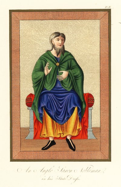 Szlachcic anglosaski w stroju państwowym, VIII w., 1845 r. (rycina) autorstwa Joseph Strutt