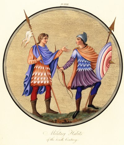 Anglosascy żołnierze noszący zbroje łuskowe autorstwa Joseph Strutt