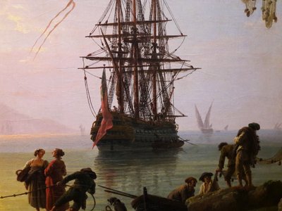 Widok portu o poranku (rano)


 (szczegół). autorstwa Joseph Vernet