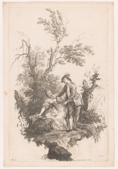 Mężczyzna i kobieta z koszem drobiu Lato Cztery pory roku (tytuł serii) autorstwa Joseph Wagner (possibly)