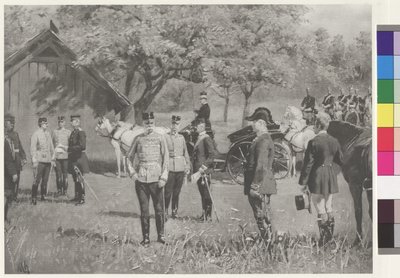 Cesarz Franciszek Józef I i cesarz Wilhelm II na Rendezvousplatz (Placu Spotkań) w Totis autorstwa Joseph Walter