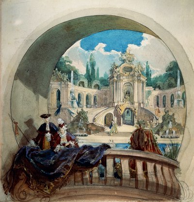 Rysunek przygotowawczy do lunety sufitu sali audiencyjnej zamku królewskiego Ludwika II w Linderhof autorstwa Joseph Watter