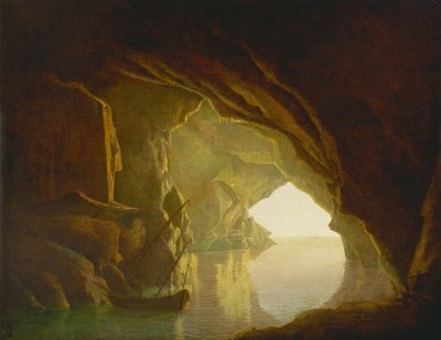 Grota w Zatoce Salerno, zachód słońca autorstwa Joseph Wright of Derby