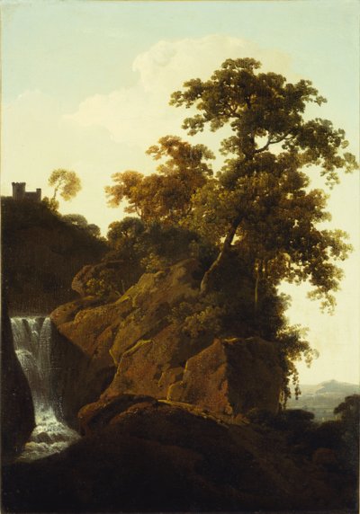 Skalisty krajobraz z wodospadem autorstwa Joseph Wright of Derby