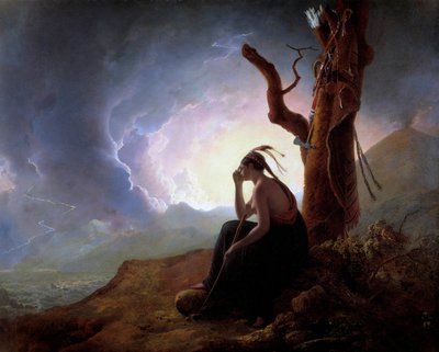 Wdowa po wodzu indiańskim pilnującym broni męża Obraz Josepha Wrighta z Derby (1734-1797) 1785 Derby, Muzeum Derby autorstwa Joseph Wright of Derby