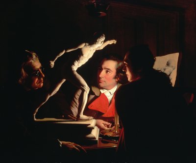 Trzy osoby oglądające gladiatora przy świecach, ok. 1764-65 autorstwa Joseph Wright of Derby