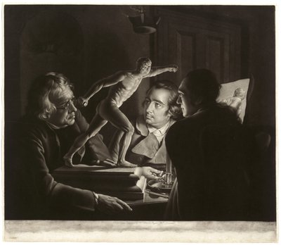 Trzy osoby oglądające gladiatora przy świecach, grawerowane przez Williama Petrera, 1769 autorstwa Joseph Wright of Derby