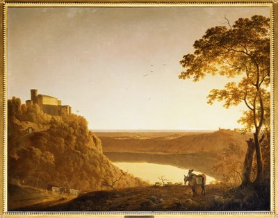 Widok na jezioro Nemi o zachodzie słońca ... autorstwa Joseph Wright of Derby