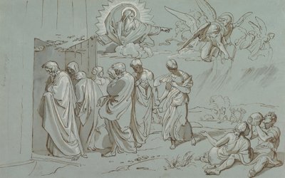 Bóg wzywa Noego i jego rodzinę do arki, 1827 . autorstwa Joseph von Fuhrich
