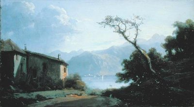 Scena nad jeziorem we Francji (olej na płótnie) autorstwa Josephine Bowes