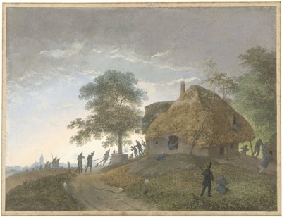 Bitwa w karczmie lub domu krytym strzechą na wzgórzu autorstwa Josephus Augustus Knip
