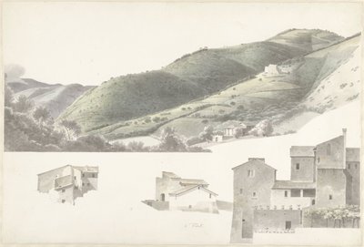 Krajobraz i kilka domów w pobliżu Tivoli autorstwa Josephus Augustus Knip