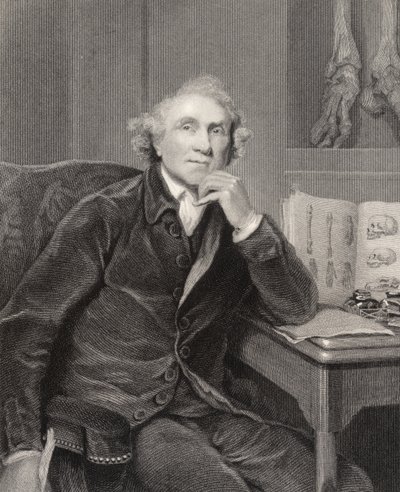 John Hunter, grawerowane przez G.H. Adcock, z „Narodowej Galerii Portretów, tom V”, wydana ok. 1835 r. (lito) autorstwa Joshua (after) Reynolds