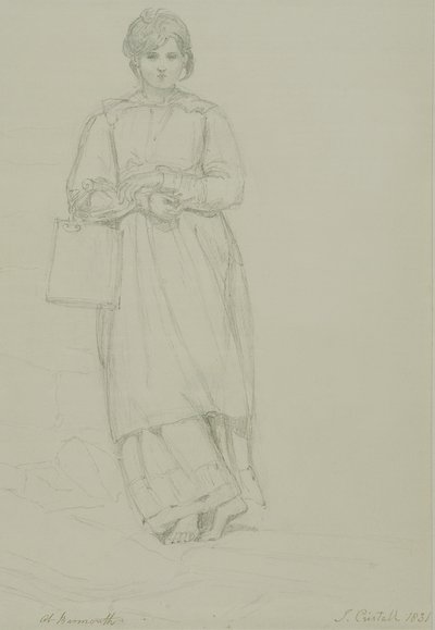 Młoda dziewczyna trzymająca bańkę po mleku, 1831 (grafit na papierze tkanym) autorstwa Joshua Cristall