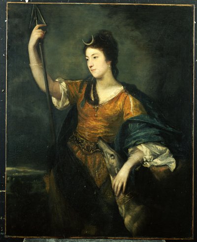 Portret lady Anne Dawson, długości trzech czwartych, jako Diany, 1753-54 autorstwa Joshua Reynolds