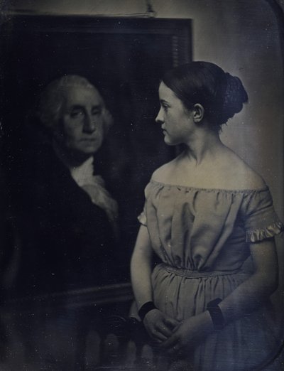 Dziewczyna z portretem Jerzego Waszyngtona, ca. 1850. Twórcy: Josiah Johnson Hawes, Albert Sands Southworth. autorstwa Josiah Johnson Hawes, Albert Sands Southworth