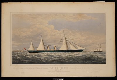 Dla Messrs Dent  Co z Chin, ta odbitka statku parowego Ly-Ee-Moon, Norman Hill, Esqr Commander.... zbudowanego przez Thames Iron Works and Shipbuilding Company, Blackwall..., ok. 1860 (litografia, kolorowana) autorstwa Josiah Taylor