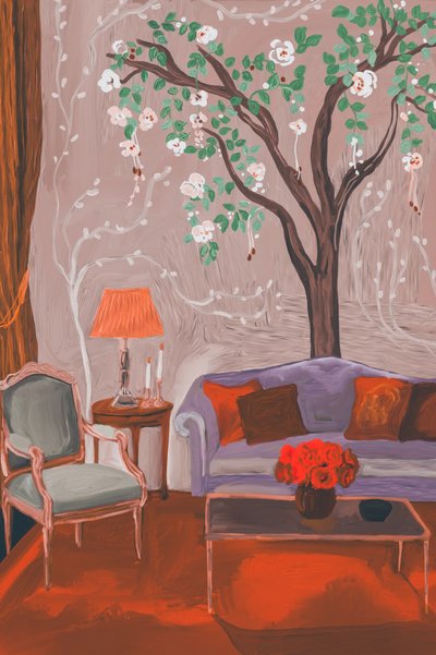 Salon w fantazyjnym stylu kwiatowym autorstwa Josie George