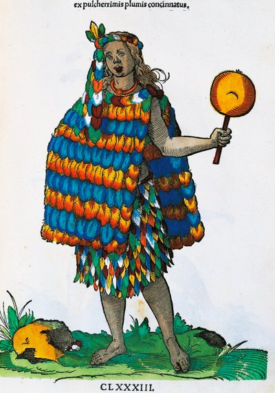 Indianin amerykański, rycina Hans Weigel Elder (czynny 1549-1577) z obrazu Josta Ammana (1539-1591), z Habitus principiorum populorum zarówno mężczyźni jak i kobiety przedstawiani sztuką pojedynczą, Norymberga autorstwa Jost Amman