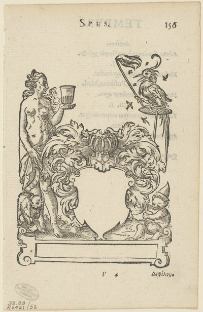 Emblemat z pustą tarczą heraldyczną, folio 156 z Anthologia Gnomonica autorstwa Jost Amman