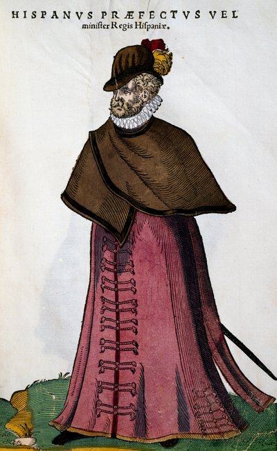 Strój ministra z hiszpańskiego domu królewskiego, grawerowany przez Josta Ammana (1539-1591) z Habitusów głównych ludów, mężczyzn i pojedynczych kobiet przedstawionych w sztuce autorstwa Jost Amman