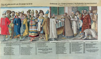 Wielka Ambasada Rosji Iwana IV (1530-84) przy Cesarzu Rzymskim w Ratyzbonie w 1576 r. (kolorowy drzeworyt) (detal) autorstwa Jost Amman