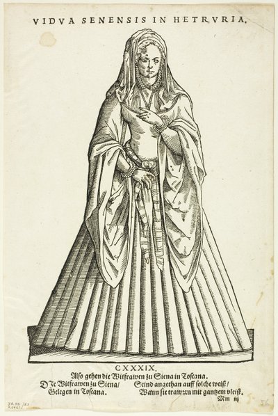 Vidua Senensis in Hetruria (Wdowa ze Sieny w Toskanii) z Trachtenbuch H. Weigla, płyta 51 z drzeworytów z książek z XVI wieku. autorstwa Jost Amman