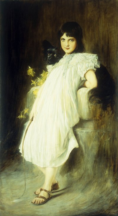 Portret młodej dziewczyny z psem, 1908 autorstwa Joszi Arpad Koppay