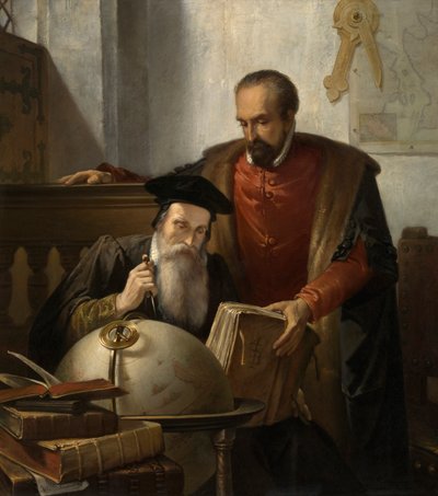 Mercator i Ortelius (olej na płótnie) autorstwa Jozef (1816 88) Bellemans