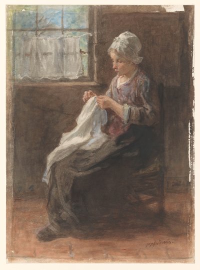 szwaczka autorstwa Jozef Israëls (signed by artist)