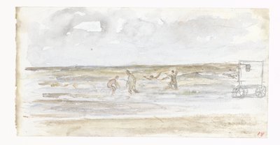 Kąpiący się w morzu i bryczka plażowa autorstwa Jozef Israëls