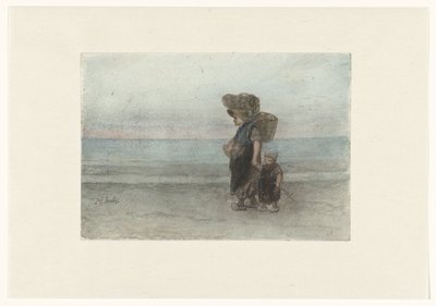 Kobieta z dzieckiem spacerująca po plaży autorstwa Jozef Israëls