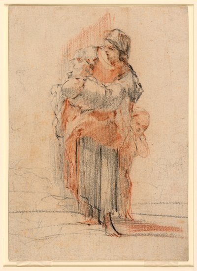 Rysunek Kobieta z dwójką dzieci, ok. 1750 r. autorstwa Jérôme François Chantereau