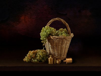 Martwa natura z winogronami w rustykalnym stylu autorstwa Juan Antonio Palacios