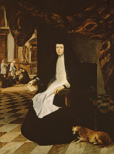 Portret królowej Mariany z Hiszpanii (ur. 1631) w żałobie autorstwa Juan Bautista Martinez Del Mazo