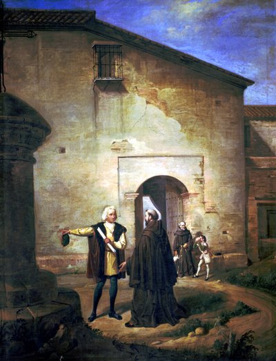 Przybycie Kolumba i jego syna Diego do klasztoru z epoki La Rabida w 1485 r. (olej na płótnie) autorstwa Juan Cabral Bejarano