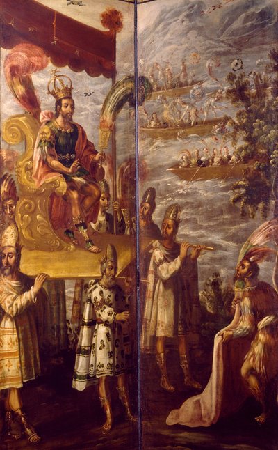 Montezuma, fragment spotkania Cortesa i Montezumy, ekran przypisywany Juanowi Correi (1645-1716), olej na płótnie, 250x600 cm autorstwa Juan Correa