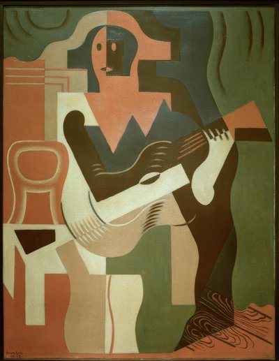 Siedzący arlekin z gitarą autorstwa Juan Gris