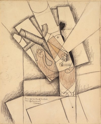 Palacz, 1913 (węgiel, kredka i pranie na papierze) autorstwa Juan Gris