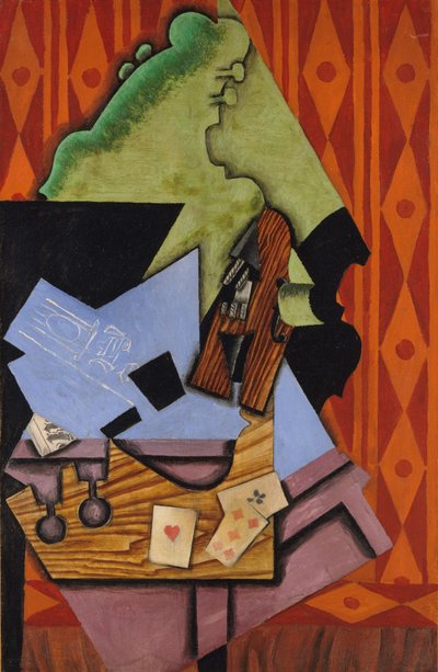 Skrzypce i karty do gry na stole, 1913 autorstwa Juan Gris