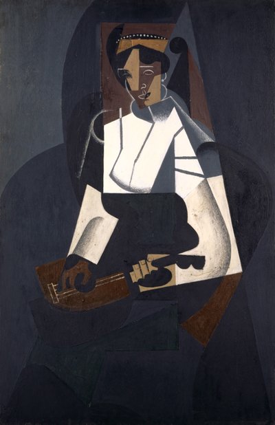 Kobieta z mandoliną, wg Corota, 1916 (olej na sklejce) autorstwa Juan Gris
