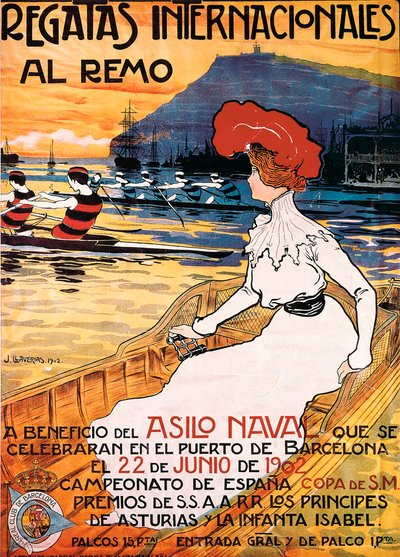 Plakat do wydarzenia sportowego "Międzynarodowe Regaty Wioślarskie", ilustracja Joan Llaverias i Labro (1865-1938). 22.06.1902. DR autorstwa Juan Llaverias Llabro