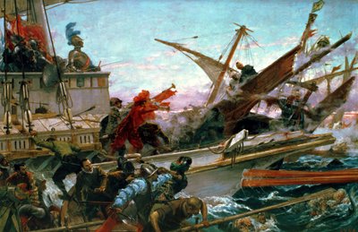 Bitwa morska pod Lepanto, prowadzona przez Dona Jana z Austrii (1547-78) w 1571 r. autorstwa Juan Luna y Novicio