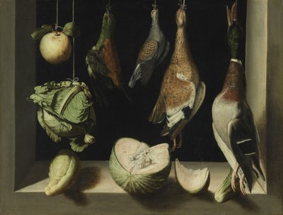 Martwa natura z łownym ptaszkiem, 1600-03 autorstwa Juan Sanchez Cotan
